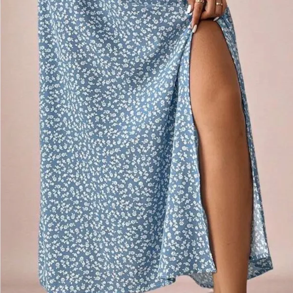 Floral Blue Midi Skirt with‎ Slit Size 2X - Image 2