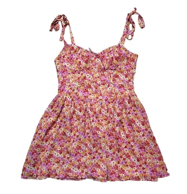 For Love & Lemons Red and Pink Floral Felicia Mini Dress US L - Image 2