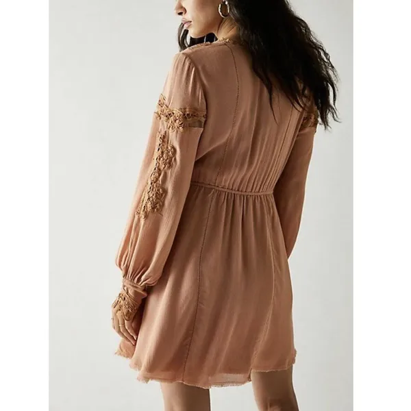 NWOT Free People X FP One Paige Peach Mini Dress Sand/Sable - Image 4