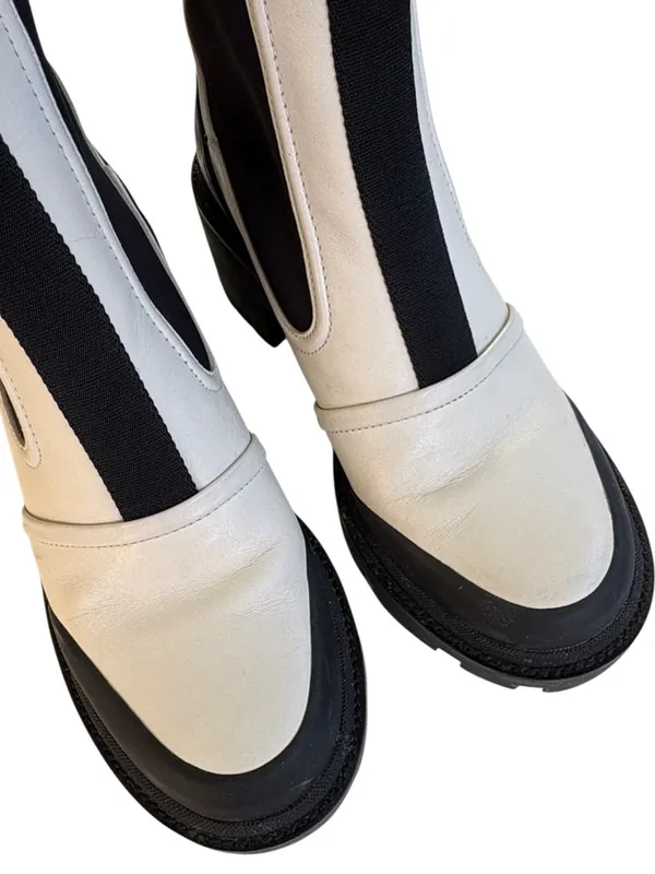 Tory Burch Leather Chelsea Lug Sole Ankle Boots Ivory Black Size 8.5 Retail $428 - Image 5