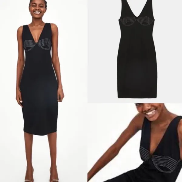 Zara black & white contrast stitch bodycon midi dress - Image 6