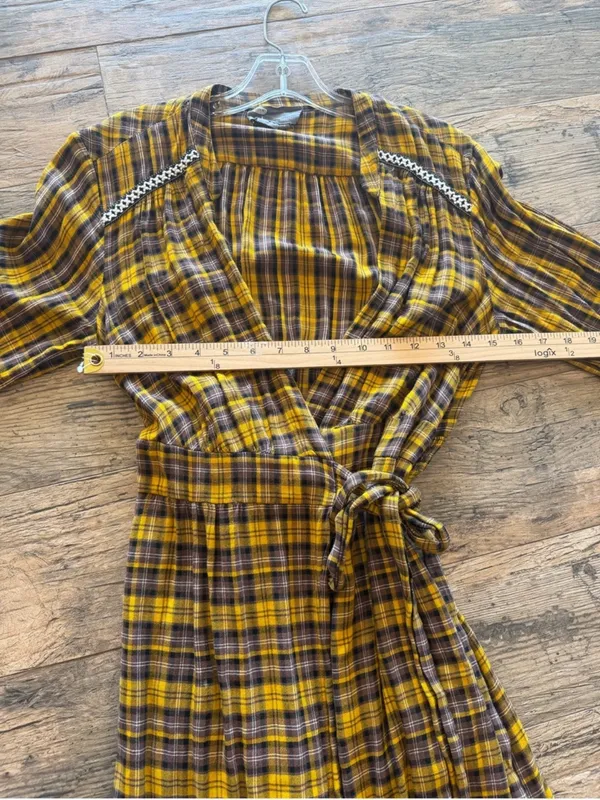 Anthropologie Yellow Plaid Dalton Wrap Midi Dress - Image 6