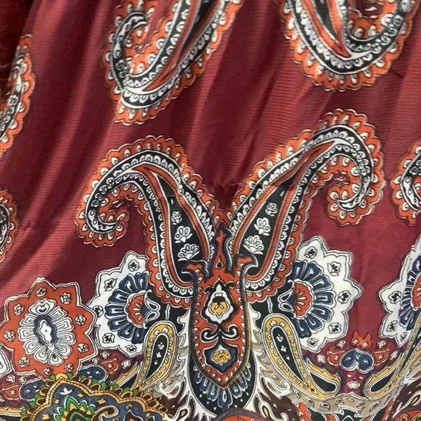 Signature Collection Paisley Maxi Dress M Burgundy Red Boho V-Neck Bell Sleeve - Image 7