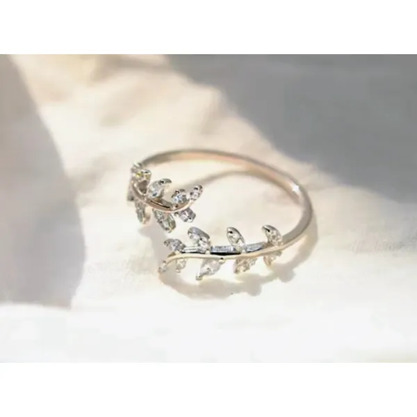 Boutique Sparkly 5a Cz‎ Leaf Ring | White Gold Plated Sterling Silver - Image 9