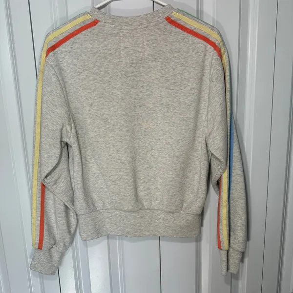Quiet Storm Sweatshirt Womens Small Grey Multi Color Stripe Crew Neck‎ Fleece - Image 2
