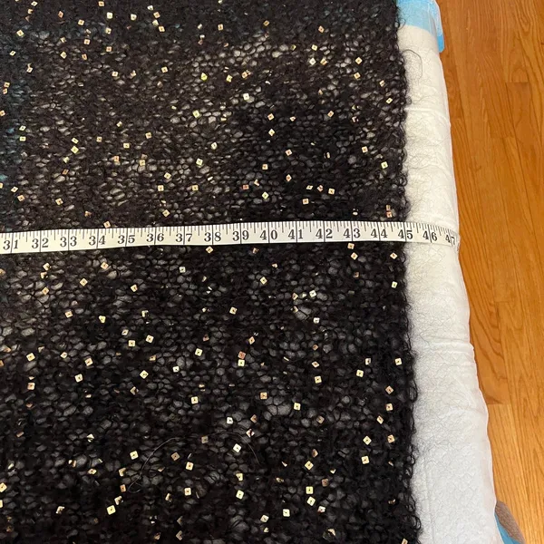 Womens Black Mohair Evening Wrap Shawl Gold Square Sequins Handknit - Image 7