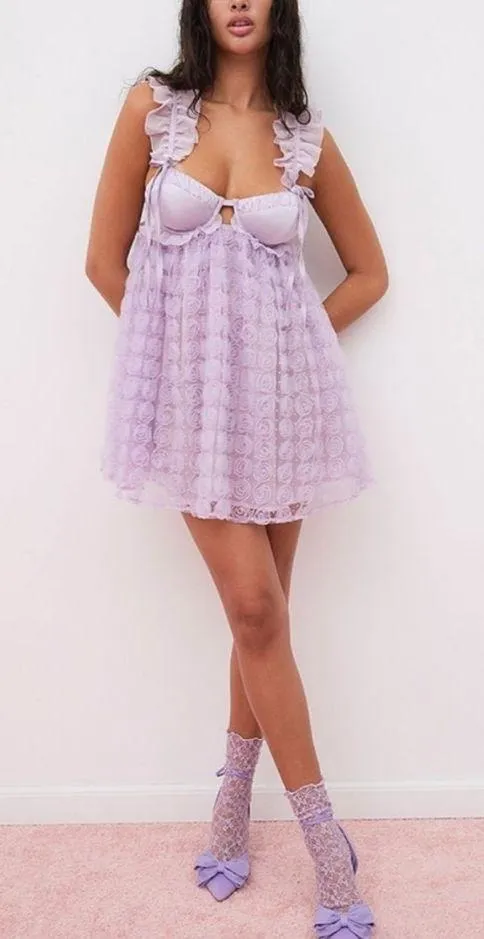 For Love & Lemons Dress Poppy Mini Lilac - Image 4