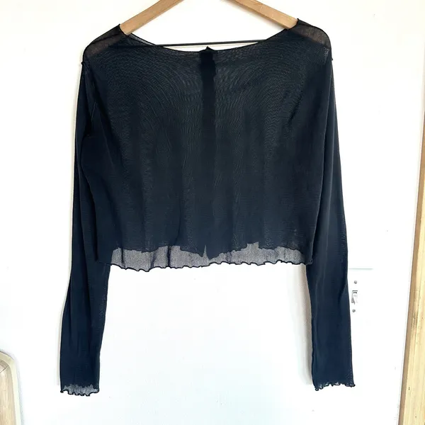 Vintage Y2K Sheer Mesh Black Cropped Cardigan Top Lettuce Hem Vamp Goth Witchy - Image 8