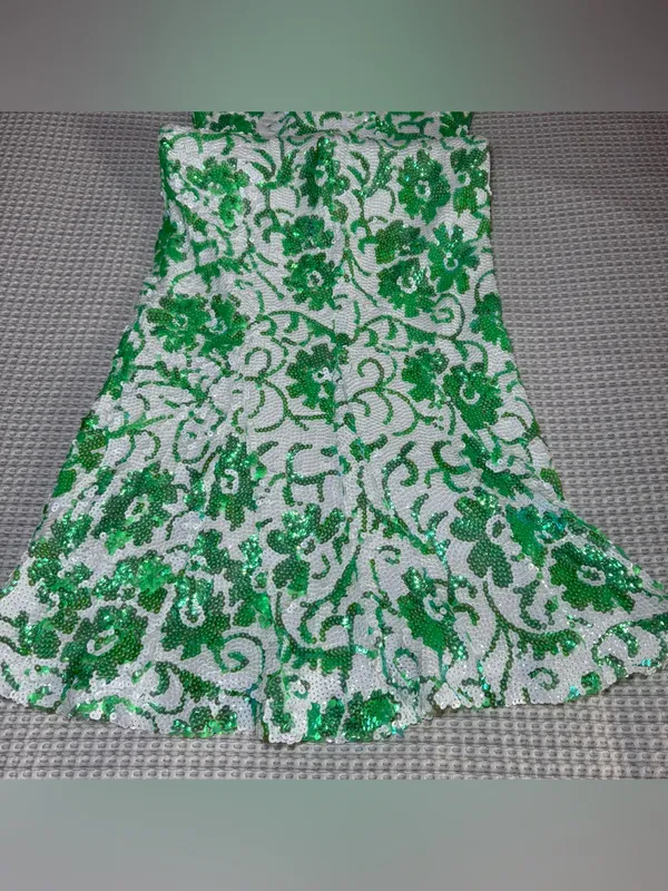 Jovani Size 10 Green And White Floral Full Length Sequin Prom Homecoming Straps - Image 12
