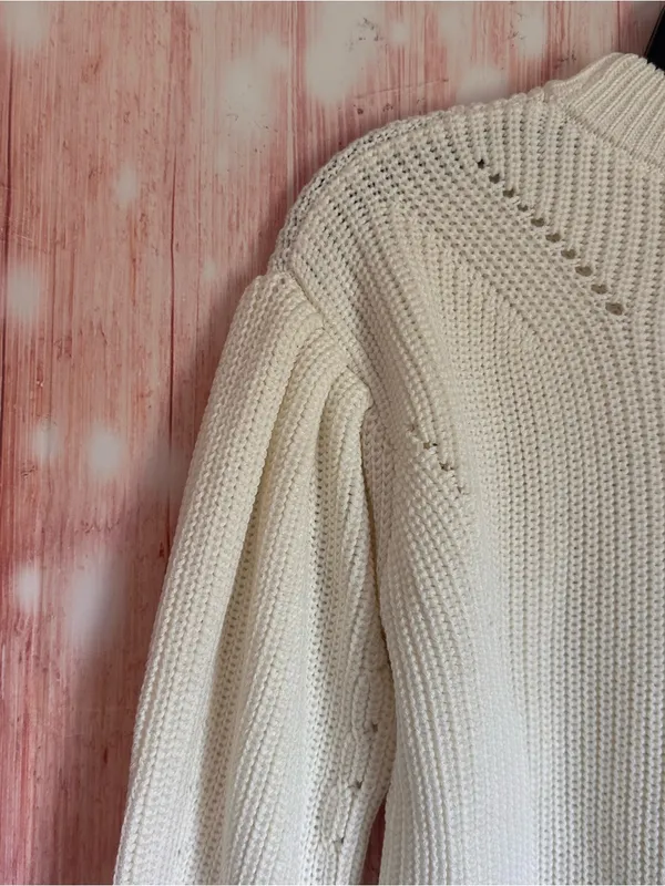 English Factory Ivory Puff Sleeve High Crewneck Sweater Size XS - Image 13