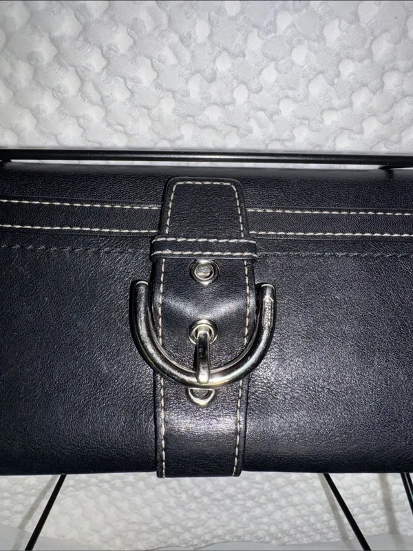 Coach Black Leather Buckle Continental Wallet- Vintage - Image 2