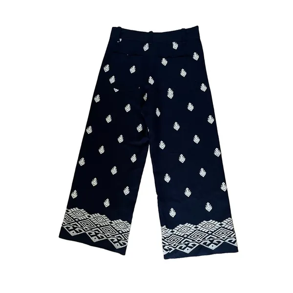 Zara Navy Embroidered High Waist Cropped Wide Leg Size Medium - Image 3