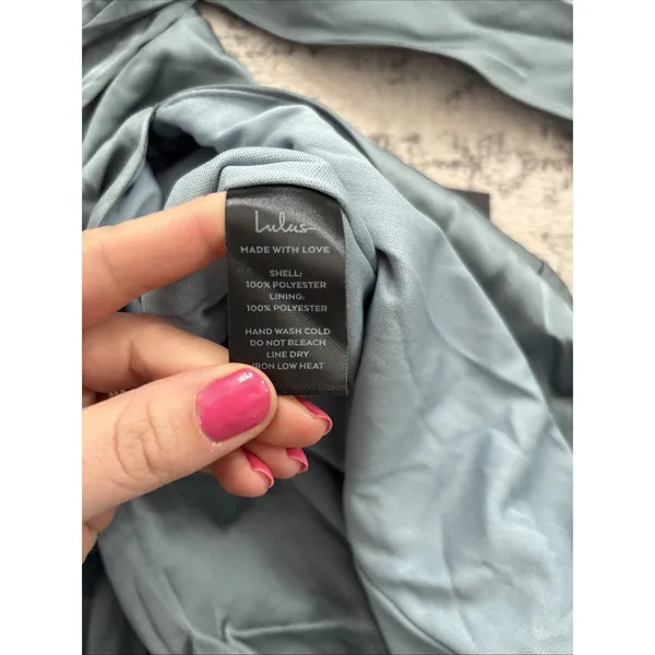 Lulus Signature Elegance Slate Blue Satin One-Shoulder Maxi Dress size Medium - Image 10
