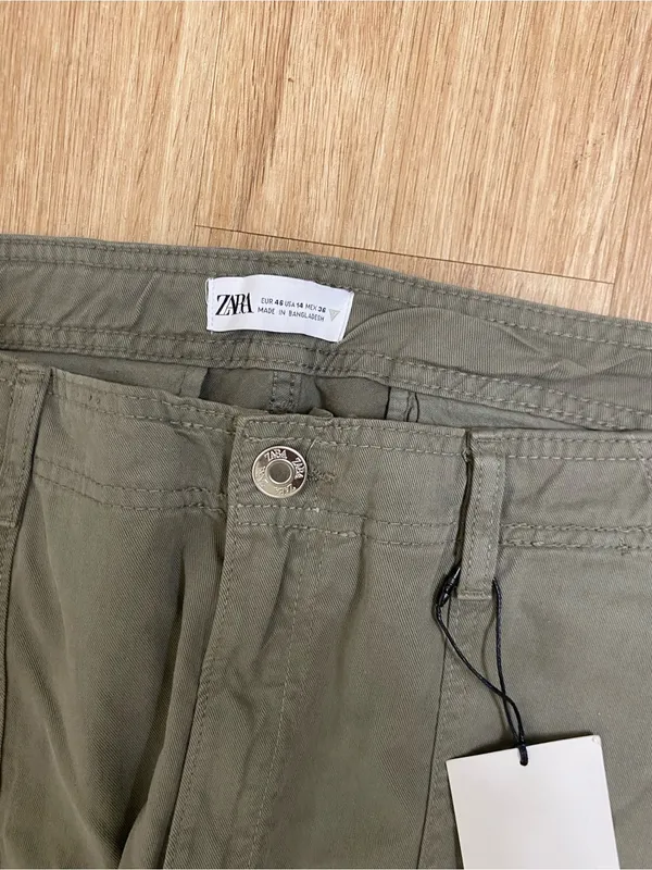 Zara Olive Green Wide Leg Cargo Pants - Image 4