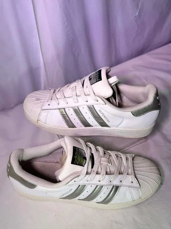 adidas White Sneakers with Silver Three-Stripes - Women's - Image 2
