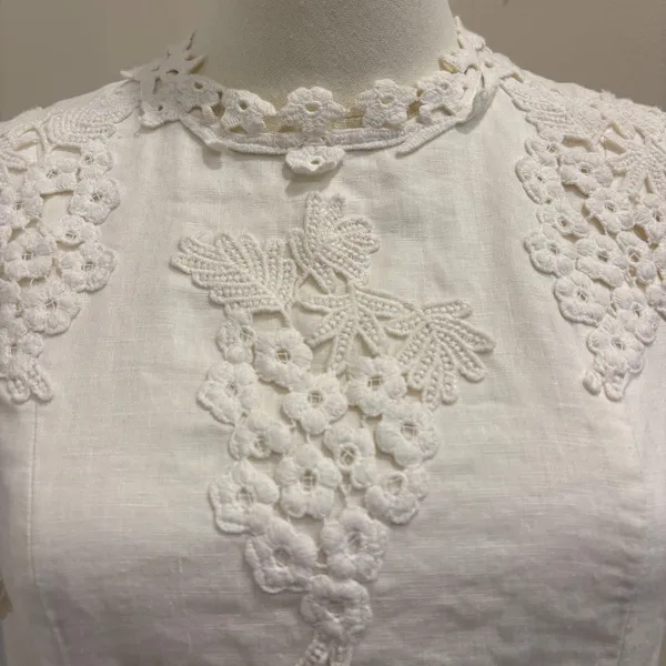 Corey Lynn Calter Anthropologie Lorient White Linen Crochet Mini Dress 6 Cottage - Image 6