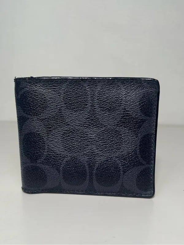 Coach Men's Signature Leather Black & Charcoal Bifold Wallet W/ Coin Pocket - Image 3