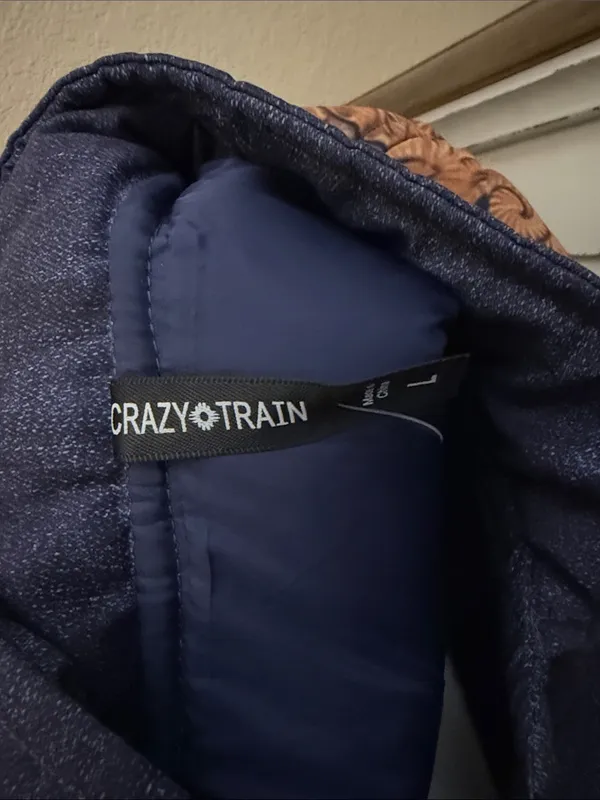 Crazy Train Navy Quilted Vest with Tan Floral-Embossed Accents - Image 2
