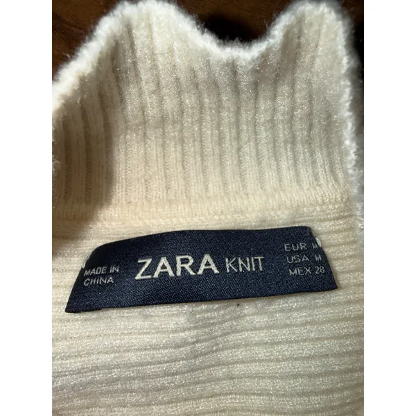 Zara Knit Sweater Womens‎ Medium Cream Good Batwing Mock Neck Ribbed Pullover - Image 3