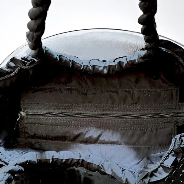 Pashmina Fabric Handbag‎ Embellished with Fabric Flowers and Ruffled Trim - Image 5
