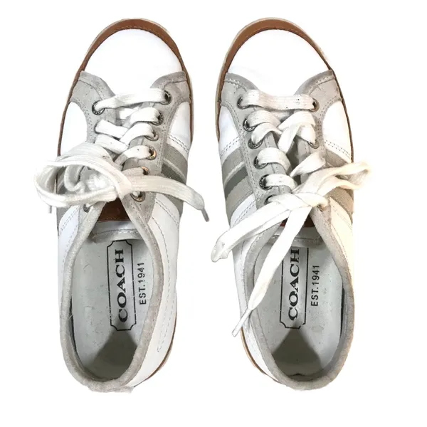 Coach "Brad" White & Gray Suede & Leather Sneakers (7.5) - Image 7