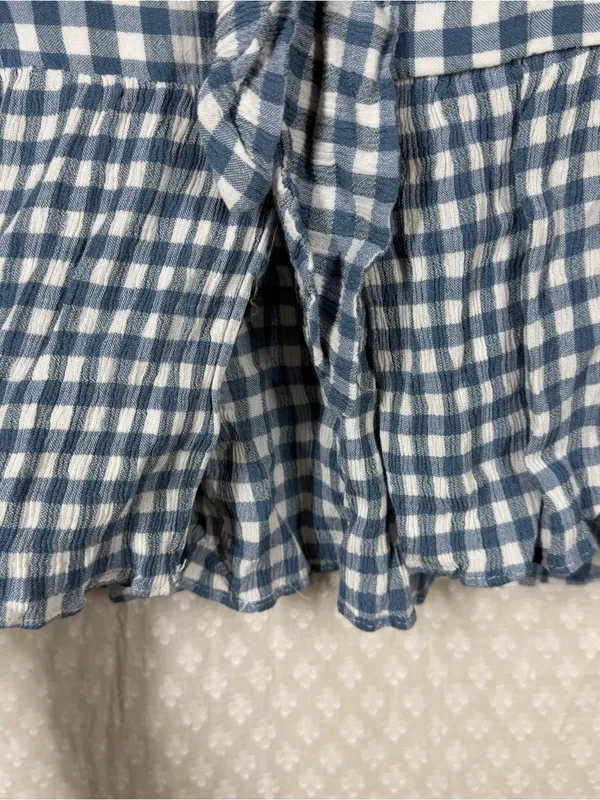 Vici Blue White Gingham Flare Long Sleeve Cropped Top - Image 4