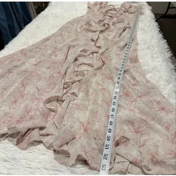 NEW Storia Ruffle Maxi Dress in Gray Pink Floral Large - Image 5