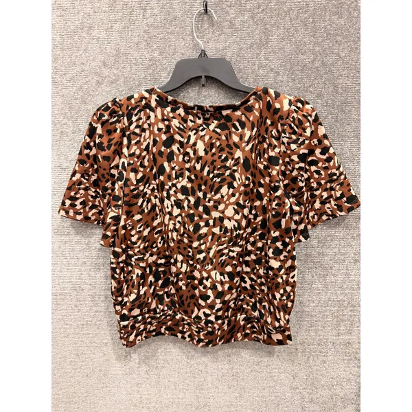 Ann Taylor Factory Women Top L Brown Leopard Puff Sleeve Knit Animal Print - Image 8