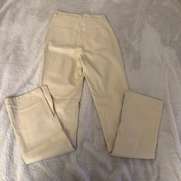 Zara Cream Faux Leather Pants - Image 3