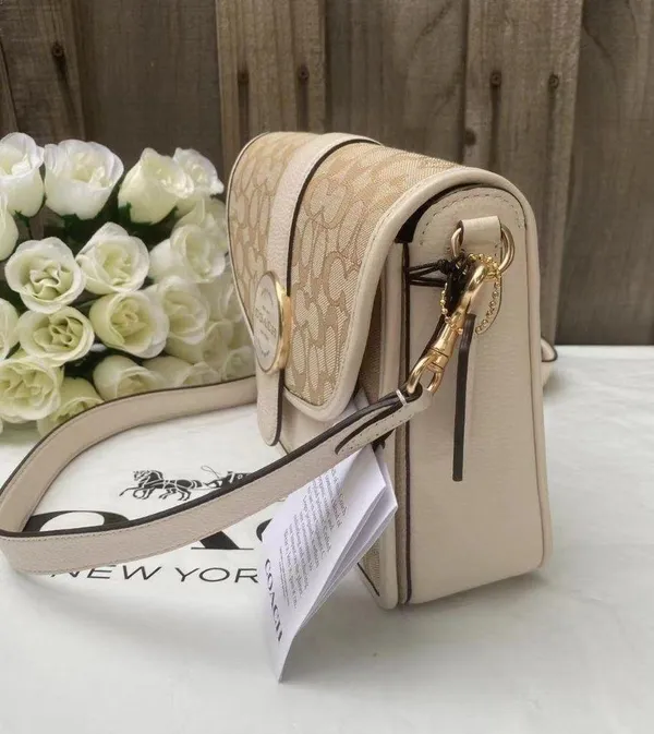 COACH LONNIE Crossbody Khaki Signature Jacquard Chalk Leather C8307 NWT $398 - Image 5