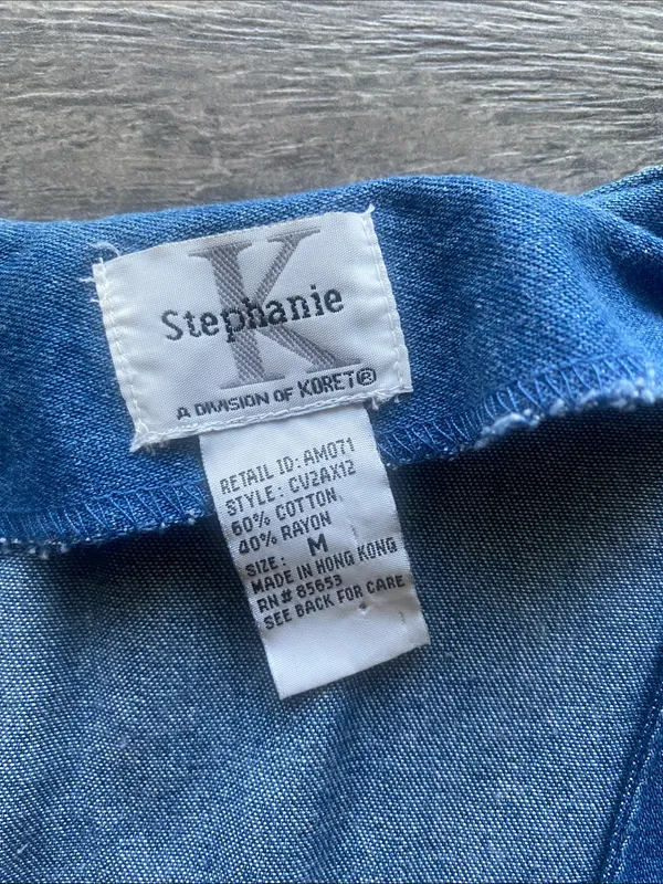 Vintage Koret Denim Vest Womens Sz Medium Blue Button Down Patterned - Image 2