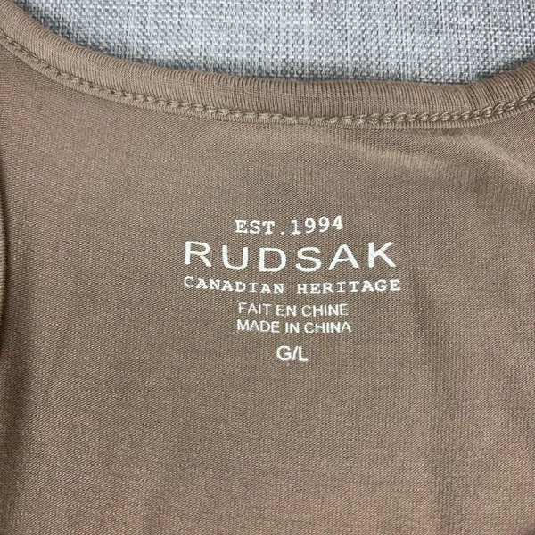RUDSAK Canadian Heritage Tank Dress Womens L Brown Racerback Stretch Bull Logo - Image 4