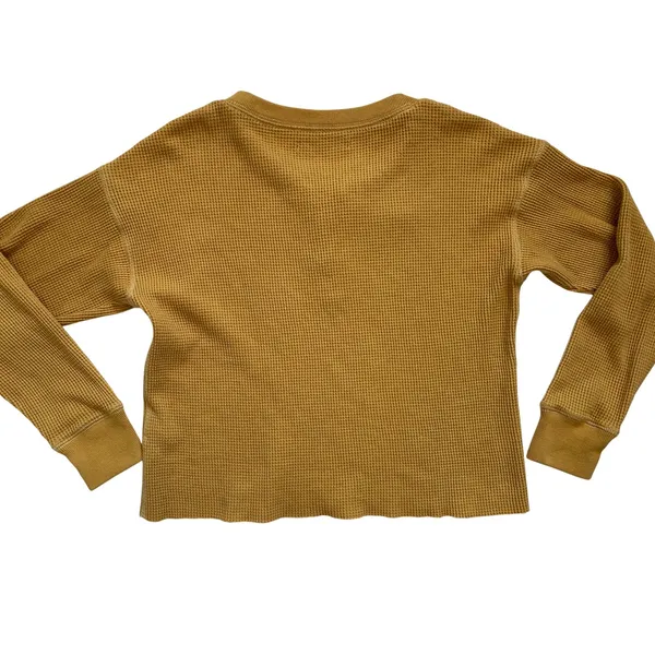 Abercrombie & Fitch XS Mustard Yellow Waffle Knit Lace‎ Up Thermal Top Henley - Image 11