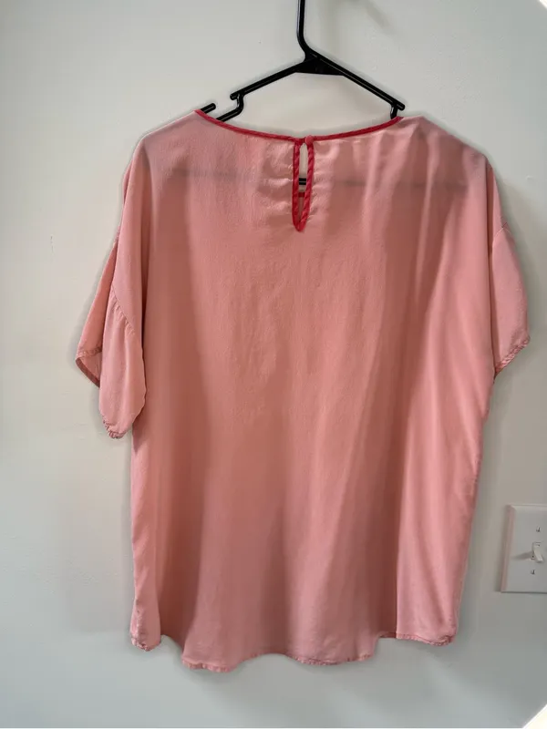 Joe Fresh Blush Pink Short Sleeve Pocket Top silk, preppy, trendy, effortless - Image 4