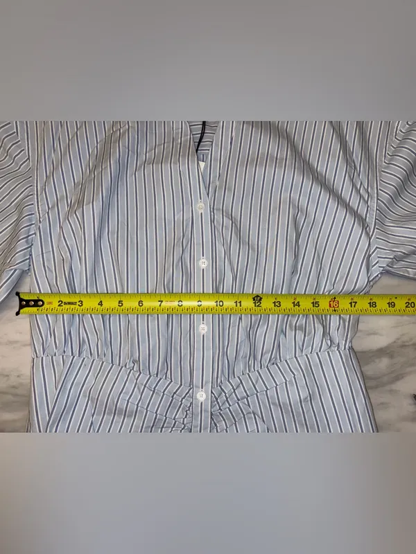 NWT KBB by Kahlana The Ruched Shirt Dress Striped Blue White Medium Mini Dress - Image 7