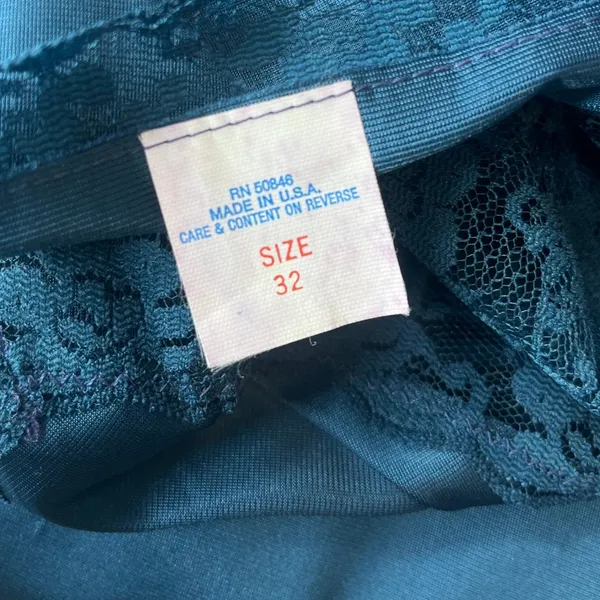 Vtg Val Mode Y2K Slip Dress Sz 32 Coquette Lace Midi Bow 90 Sheer USA Satin Blue - Image 9