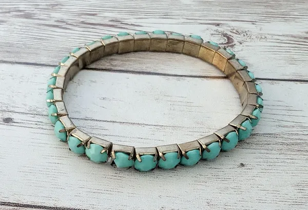 Vintage Stretch Bracelet Turquoise Tone - Image 6