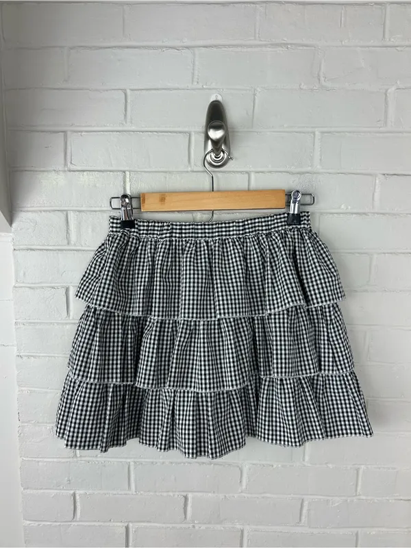 Forever 21 Gingham Plaid Ruffle Mini Skirt Size S - Image 6