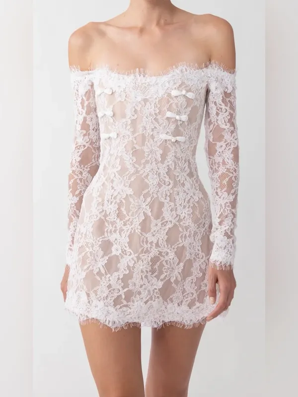 NEW SAU LEE Rachael Off the Shoulder Lace white Minidress Sz 10 - Image 4