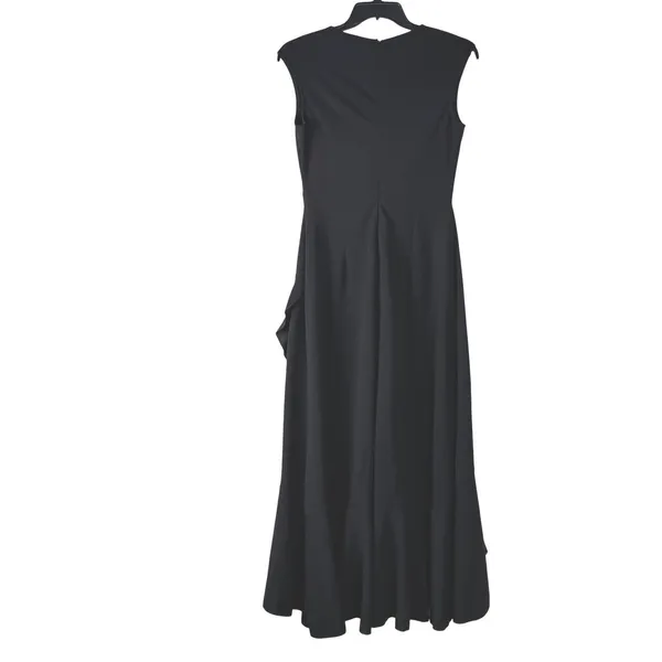 Black Sleeveless Wrap Midi‎ Dress Ruffle Hem Size L Feminine Party Formal Chic - Image 9