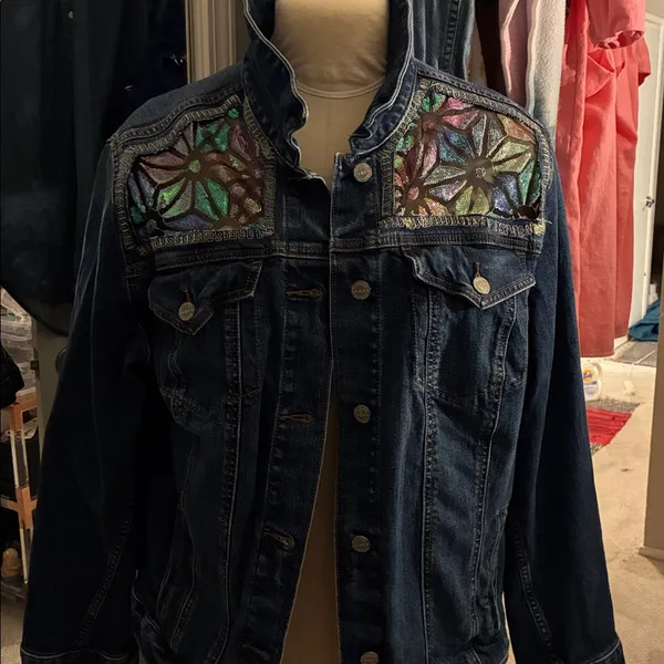 Handcrafted Denim Jacket Blue Size L - Image 4