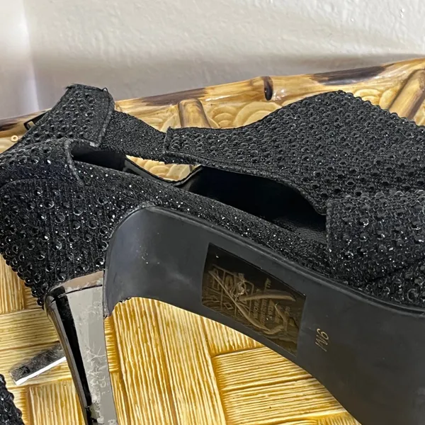 Pierre Dumas Black Crystal Peep-Toe Heels - Image 3