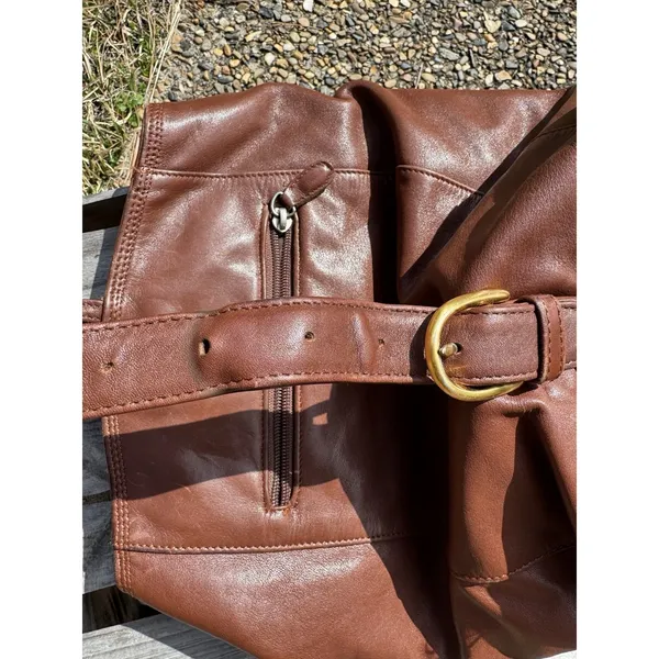 LIZ CLAIBORNE Shoulder‎ Purse Satchel Tote Leather Bucket Bag Brown Rare - Image 10