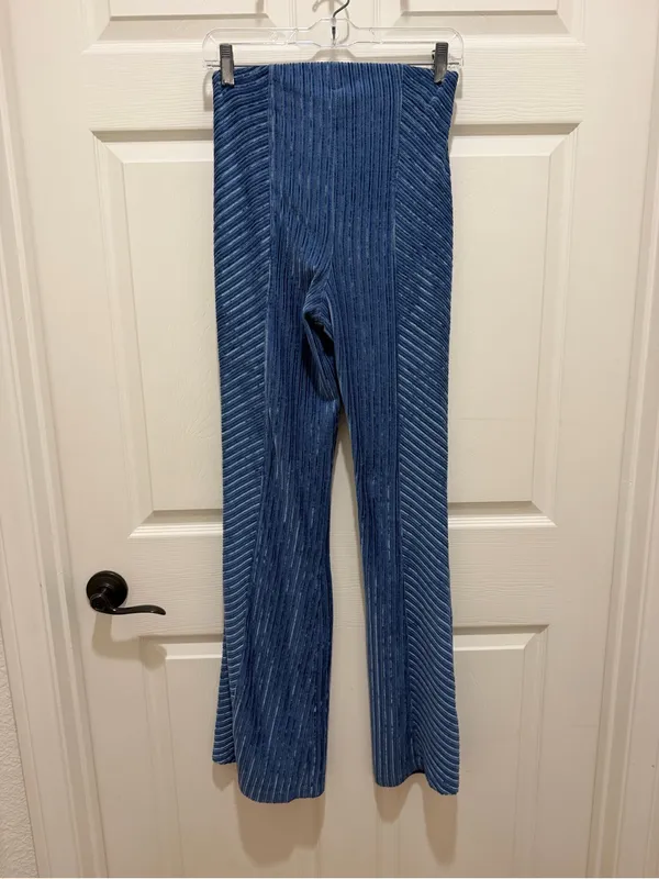 Free People Slim Pull-On Velvet Flare Pants Blue High Rise 70s Size- Small - Image 6