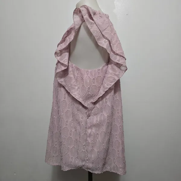 LOFT Ruffle Sleeve Top Blouse Lightweight Metallic Ice Rose Size L Feminine - Image 3
