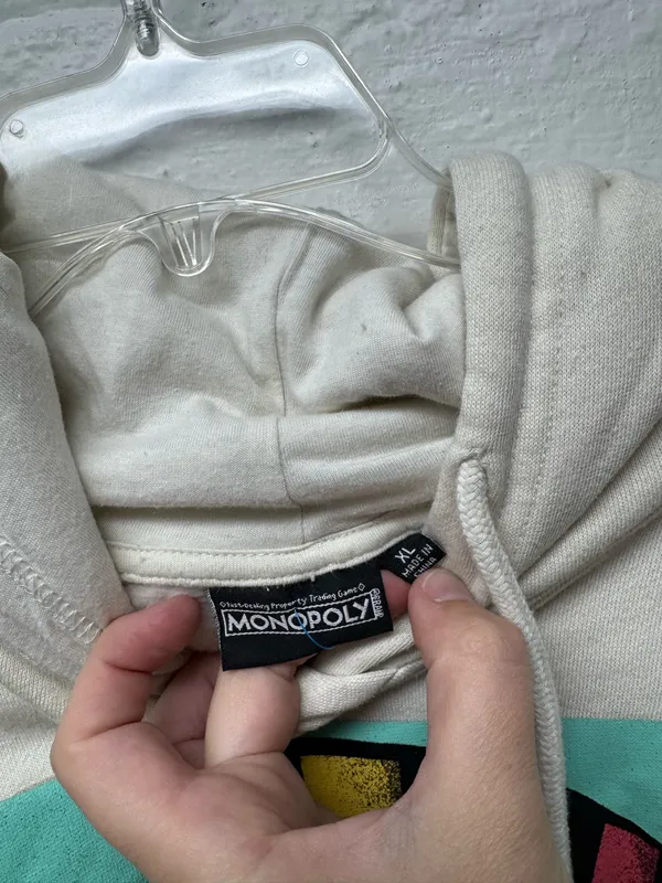Monopoly Man Hooded Sweatshirt Tan Size XL - Image 3