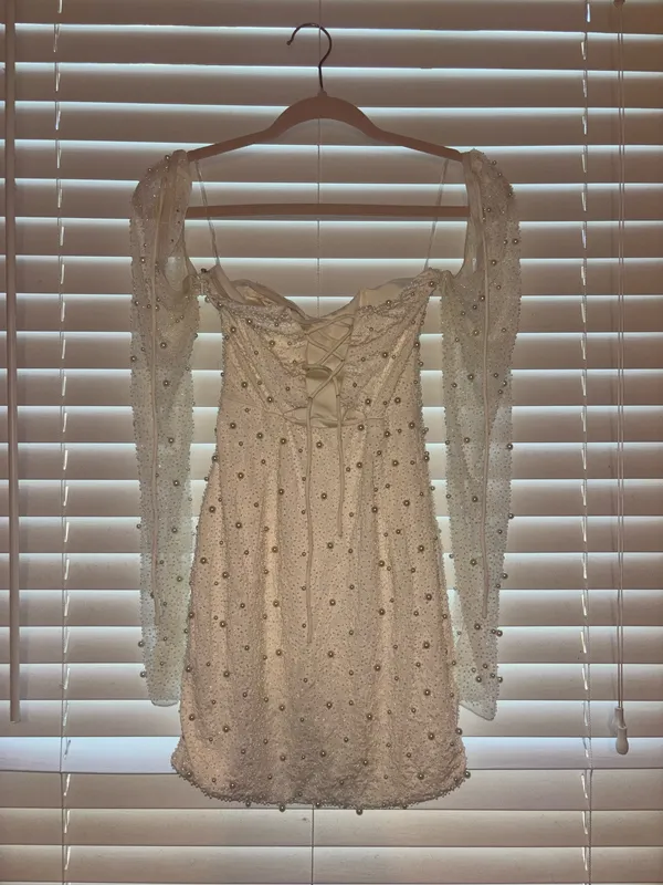 Oh Polly Mini Dress Embellished Long Sleeve White - Image 4