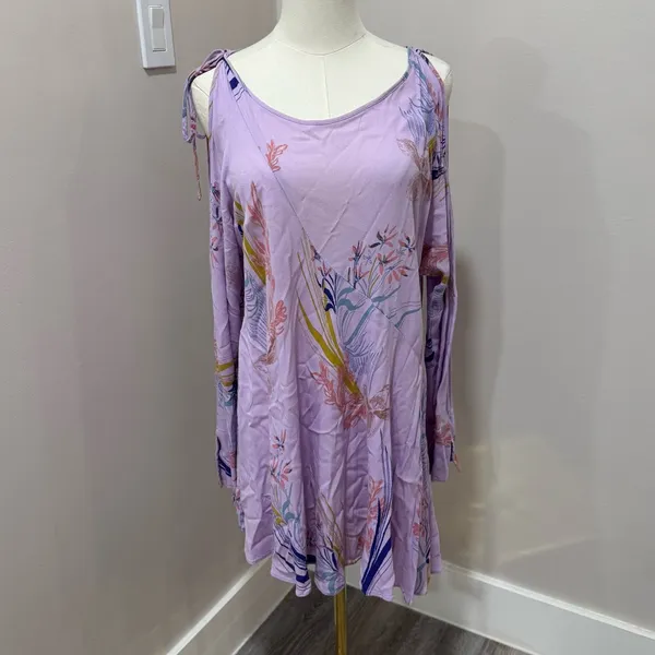 FREE PEOPLE Clear Skies Cold Shoulder Lilac Mini Dress‎ Small - Image 3