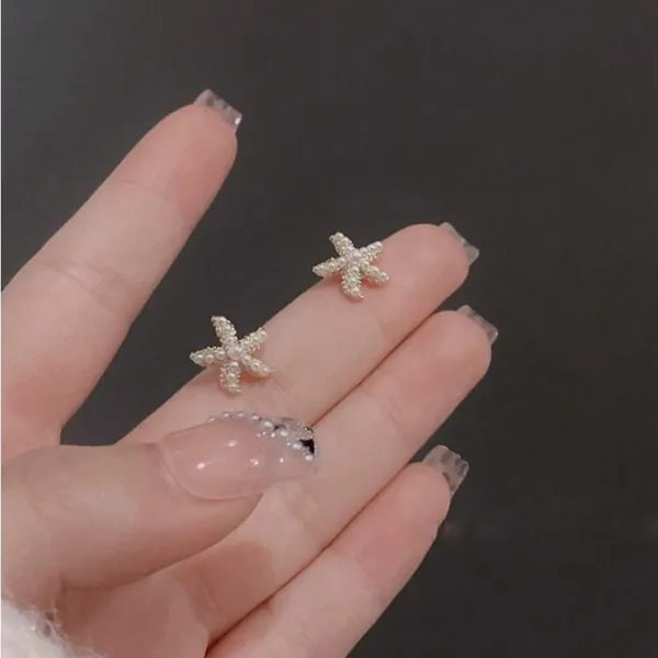 Gold Starfish Pearl Earrings - Image 4