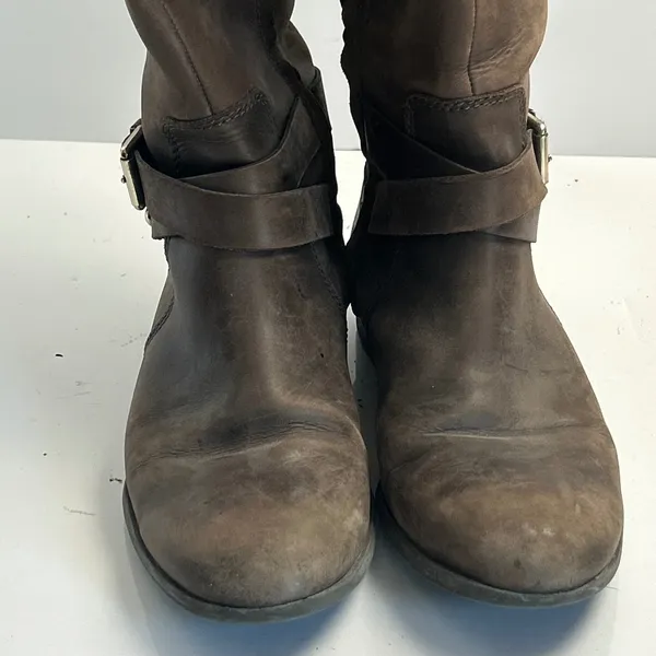 Enzo‎ Angiolini Brown Leather Tall Riding Boots Buckle Strap Size 7.5M - Image 3